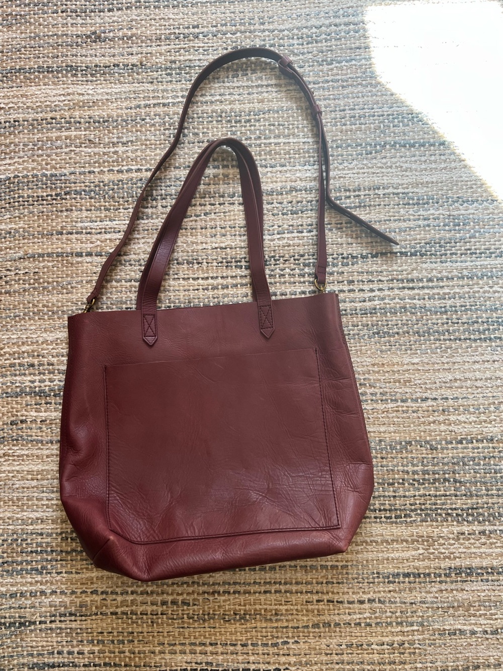 Madewell Maroon Leather Tote with Adjustable Strap